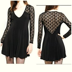 Kimchi Blue Back-Lace Skater Dress in black, extra small, XS
